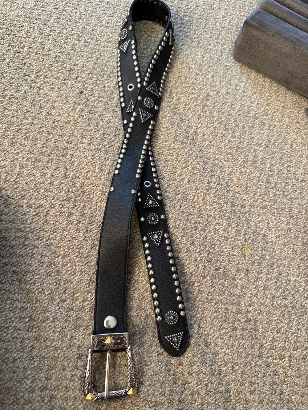 Vintage Jana Black Studded Leather Western Belt, Size Small